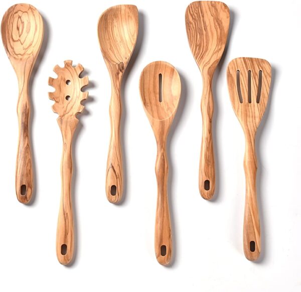 Gudamaye 12 inch Olive Wooden Utensils for Cooking, Long Handle Wooden Spoons for Cooking