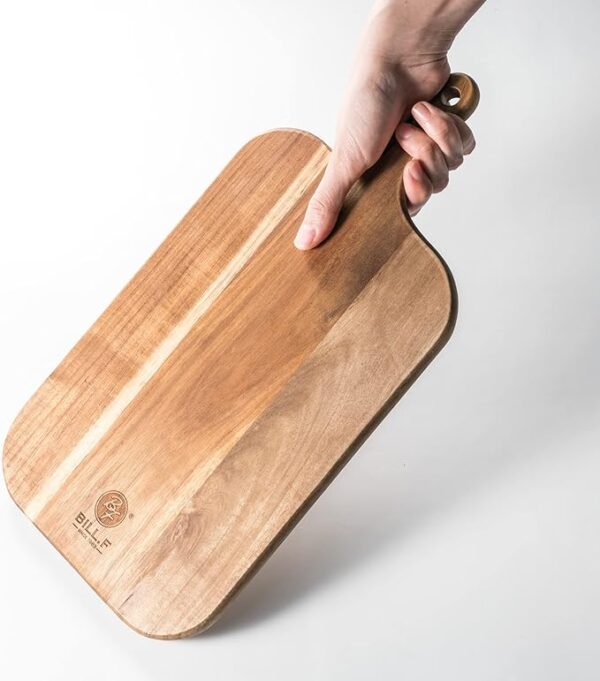 BILL.F Acacia Wood Cutting Board with Handle Wooden Charcuterie Board Paddle Cheese Board Serving Boards for Kitchen Meat 15'' x 7.5'' x 0.6''