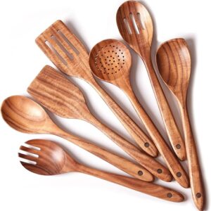 Gudamaye 13 inch Long Wooden Utensils for Cooking, Long Handle Wooden Spoons for Cooking