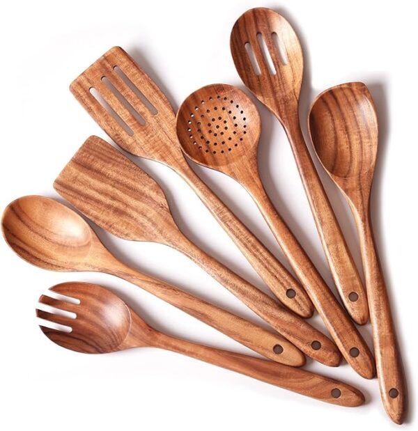 Gudamaye 13 inch Long Wooden Utensils for Cooking, Long Handle Wooden Spoons for Cooking