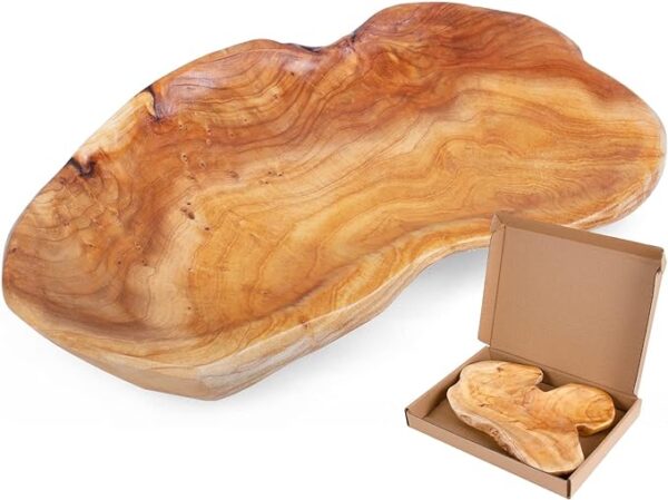 TEOBFY Natural Wood Fruit Bowl 11-13 inch, Unique Handmade Wood Serving Platter