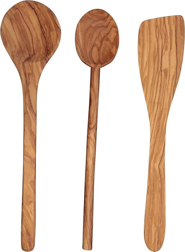 Scanwood Olive Wood Utensil Spatula Spoon Ladle 3 Piece Set 12 Inch