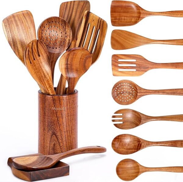 Mooues 9 Piece Wooden Spoons for Cooking