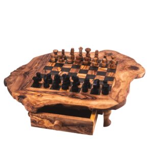 Olive Wood Chess Board Set With Drawer