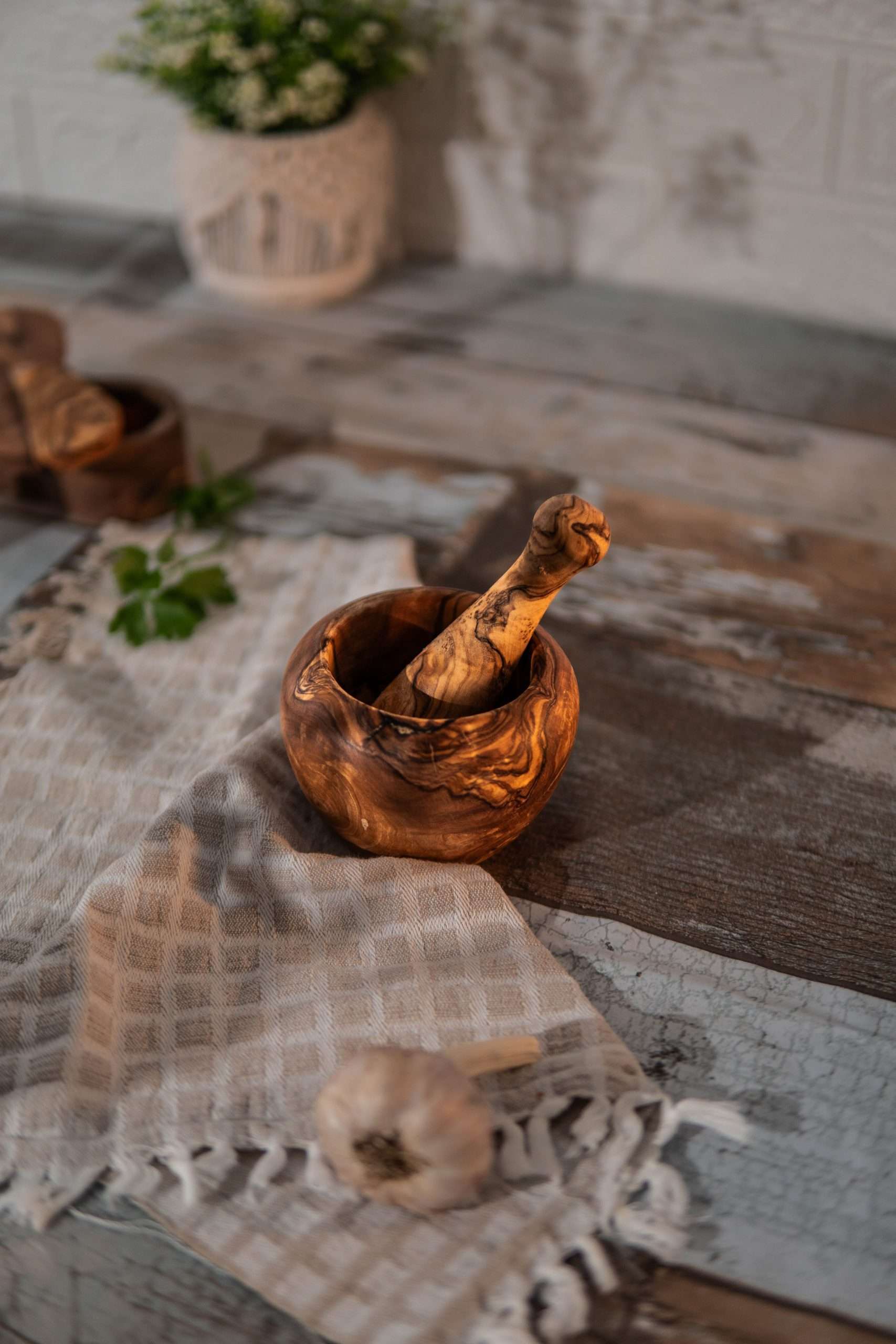 Olive Wooden Mortar and Pestle